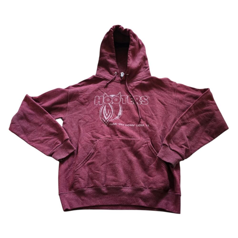 Vintage Hooters Hoodie "Pasa Get Down Dena" Sweater SZ S Maroon Texas Pullover